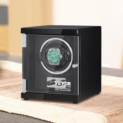 VEVOR Watch Winder للساعة الأوتوماتيكية، مع محرك Mabuchi الياباني فائق الهدوء، وإضاءة LED زرقاء ومحول، وهيكل لوحي عالي الكثافة وPU أسود in Saudi Arabia