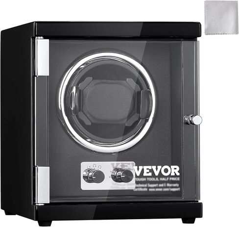VEVOR Watch Winder للساعة الأوتوماتيكية، مع محرك Mabuchi الياباني فائق الهدوء، وإضاءة LED زرقاء ومحول، وهيكل لوحي عالي الكثافة وPU أسود in Saudi Arabia
