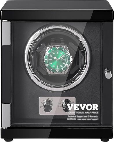 VEVOR Watch Winder للساعة الأوتوماتيكية، مع محرك Mabuchi الياباني فائق الهدوء، وإضاءة LED زرقاء ومحول، وهيكل لوحي عالي الكثافة وPU أسود in Saudi Arabia