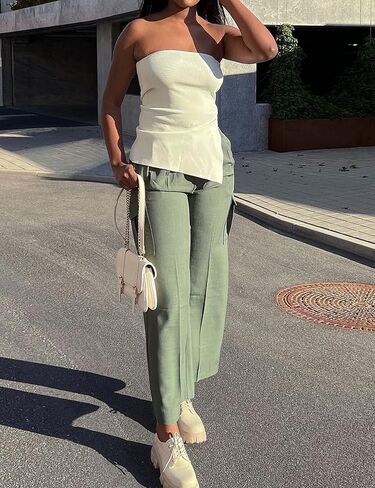 Lauweion Women's Strapless Knit Bandeau Tube Top Asymmetrical Slit Hem Solid Slim Fitted Y2K Sexy Going Out Tank Bustier in Kuwait