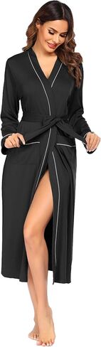 Ekouaer Women Kimono Robes Full Length Knit Bathrobe Lightweight Soft Sleepwear V-neck Casual Ladies Loungewear S-XXL in Kuwait
