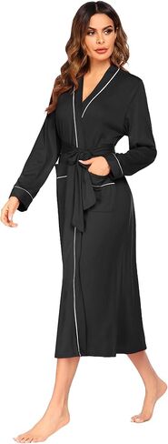 Ekouaer Women Kimono Robes Full Length Knit Bathrobe Lightweight Soft Sleepwear V-neck Casual Ladies Loungewear S-XXL in Kuwait