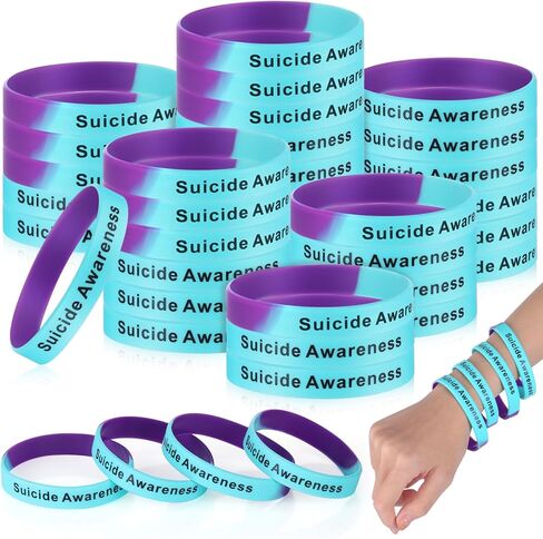 Syhood 100 Pcs Suicide Prevention Awareness Wristband Bracelet Purple Blue Silicone Suicide Prevention Wristband Unisex Size Stretch Suicide Awareness Bracelets for Women Men Teen, Silicone, no in Kuwait