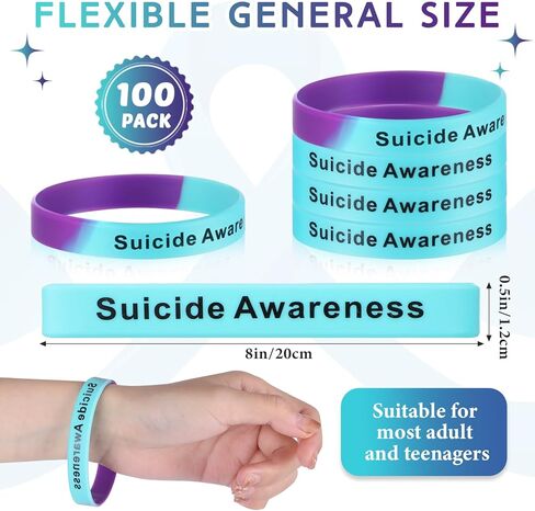 Syhood 100 Pcs Suicide Prevention Awareness Wristband Bracelet Purple Blue Silicone Suicide Prevention Wristband Unisex Size Stretch Suicide Awareness Bracelets for Women Men Teen, Silicone, no in Kuwait