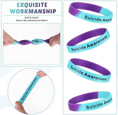 Syhood 100 Pcs Suicide Prevention Awareness Wristband Bracelet Purple Blue Silicone Suicide Prevention Wristband Unisex Size Stretch Suicide Awareness Bracelets for Women Men Teen, Silicone, no in Kuwait
