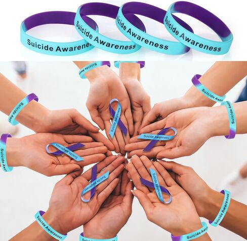 Syhood 100 Pcs Suicide Prevention Awareness Wristband Bracelet Purple Blue Silicone Suicide Prevention Wristband Unisex Size Stretch Suicide Awareness Bracelets for Women Men Teen, Silicone, no in Kuwait