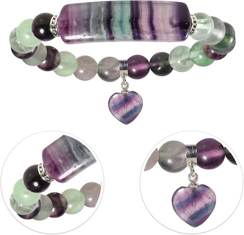 سوار من الحجر المصنوع يدويًا من Yatming مع قلب كريستالي، 8 مم من ريكي شفاء الطاقة وموازنة التأمل وخرز اليوجا للنساء in Kuwait