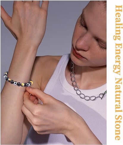 JEWPARK 8 قطع الهيماتيت الخرز سوار مجموعة للرجال النساء شفاء الطاقة قابل للتعديل سوار الحجر 8 مم سوار الحماية الثلاثي مع الخرز الهيماتيت حجر عين النمر الحمم الصخرية in Kuwait