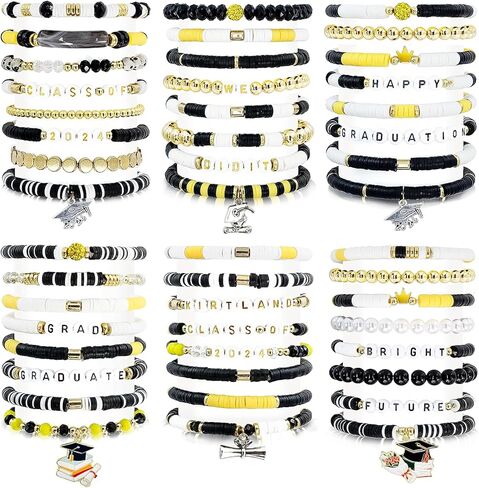 yesaior48 Pcs Surfer Heishi Bracelets Clay Beaded Bracelet Stackable Rainbow Friendship Preppy Bracelets Beach Summer Jewelry for Women Girl (Graduation) in Kuwait
