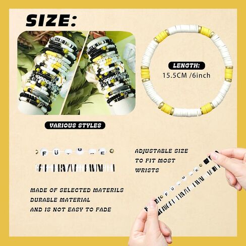 yesaior48 Pcs Surfer Heishi Bracelets Clay Beaded Bracelet Stackable Rainbow Friendship Preppy Bracelets Beach Summer Jewelry for Women Girl (Graduation) in Kuwait