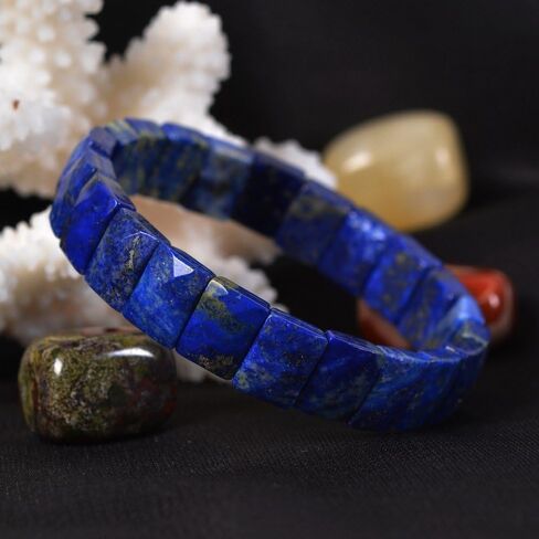 JUSTINSTONES Gem Semi Precious Gemstone 12mm Faceted Rectangle Beads Stretch Bracelet 7 Inch in Kuwait