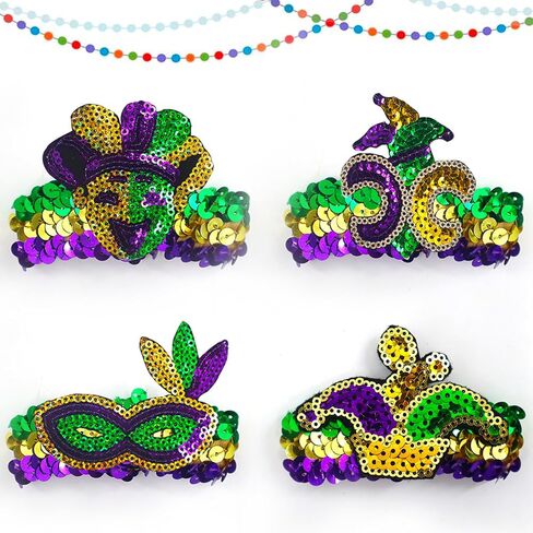 ABTOLS 4pcs Mardi Gras Bracelets for Women Girls, Glitter Fleur De Lis Mask Heart Sequin Charm Bracelets in Saudi Arabia