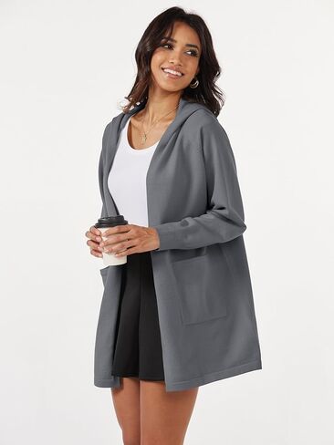 MAGCOMSEN المرأة مفتوحة الجبهة سترة متماسكة خفيفة الوزن سترة معطف مقنع سترة معطف 2 جيوب 2024 الربيع عادية in Kuwait