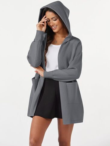 MAGCOMSEN المرأة مفتوحة الجبهة سترة متماسكة خفيفة الوزن سترة معطف مقنع سترة معطف 2 جيوب 2024 الربيع عادية in Kuwait