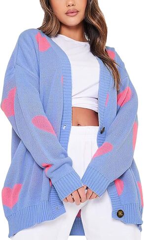 سترة صوفية فضفاضة بأكمام طويلة للنساء Y2K ورقبة على شكل حرف V محبوكة وأزرار وسترات علوية in Kuwait