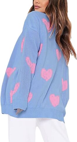 سترة صوفية فضفاضة بأكمام طويلة للنساء Y2K ورقبة على شكل حرف V محبوكة وأزرار وسترات علوية in Kuwait