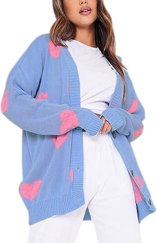 سترة صوفية فضفاضة بأكمام طويلة للنساء Y2K ورقبة على شكل حرف V محبوكة وأزرار وسترات علوية in Kuwait