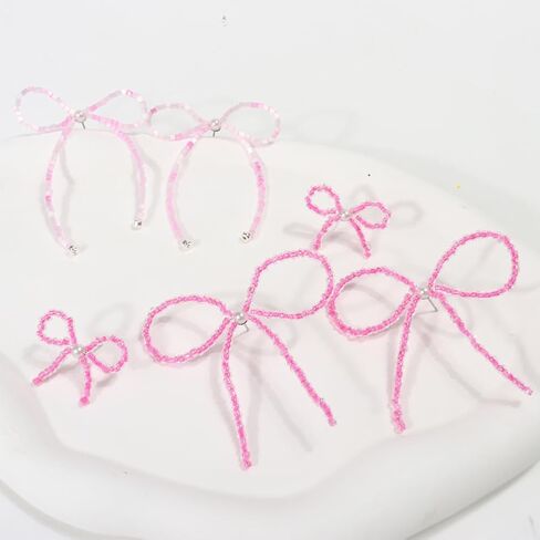 Handmake Bow Tie Drop Dangle Earrings Pink Glass Seed Bead Make Bow Ribbon Earrings For Women Girls in Saudi Arabia