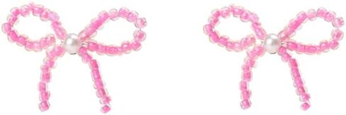 Handmake Bow Tie Drop Dangle Earrings Pink Glass Seed Bead Make Bow Ribbon Earrings For Women Girls in Saudi Arabia