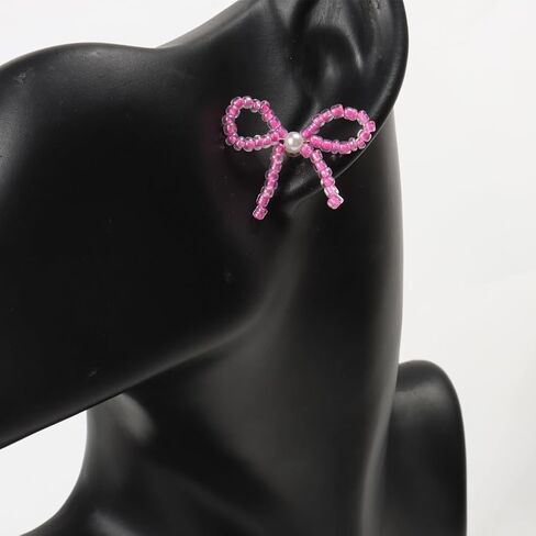 Handmake Bow Tie Drop Dangle Earrings Pink Glass Seed Bead Make Bow Ribbon Earrings For Women Girls in Saudi Arabia