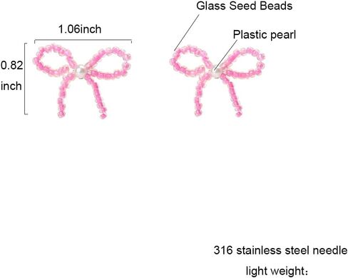 Handmake Bow Tie Drop Dangle Earrings Pink Glass Seed Bead Make Bow Ribbon Earrings For Women Girls in Saudi Arabia
