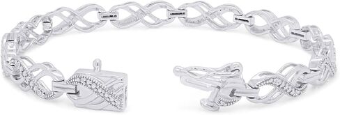 سوار Wishrocks 1/10 قيراط مستدير من الألماس الأبيض الطبيعي بحلقة مزدوجة لا متناهية للنساء من الذهب عيار 14 قيراط فوق الفضة الاسترليني، الحجم- 7 الوضوح: I2-I3، اللون: I-J، 0.10 Cttw in Kuwait