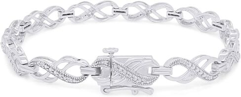 سوار Wishrocks 1/10 قيراط مستدير من الألماس الأبيض الطبيعي بحلقة مزدوجة لا متناهية للنساء من الذهب عيار 14 قيراط فوق الفضة الاسترليني، الحجم- 7 الوضوح: I2-I3، اللون: I-J، 0.10 Cttw in Kuwait