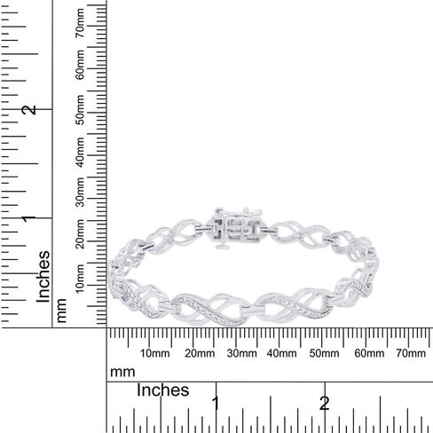 سوار Wishrocks 1/10 قيراط مستدير من الألماس الأبيض الطبيعي بحلقة مزدوجة لا متناهية للنساء من الذهب عيار 14 قيراط فوق الفضة الاسترليني، الحجم- 7 الوضوح: I2-I3، اللون: I-J، 0.10 Cttw in Kuwait