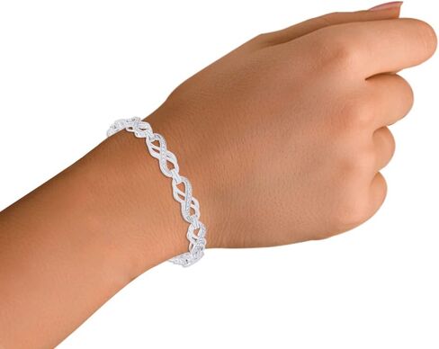 سوار Wishrocks 1/10 قيراط مستدير من الألماس الأبيض الطبيعي بحلقة مزدوجة لا متناهية للنساء من الذهب عيار 14 قيراط فوق الفضة الاسترليني، الحجم- 7 الوضوح: I2-I3، اللون: I-J، 0.10 Cttw in Kuwait