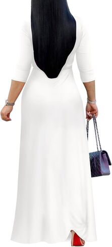 فستان FANDEE نسائي 2024 طويل - لون سادة بوهيمي صيفي طويل ماكسي رقبة V 3/4 كم in Saudi Arabia