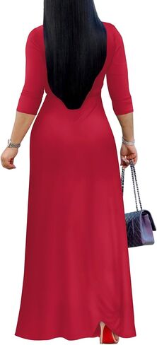 فستان FANDEE نسائي 2024 طويل - لون سادة بوهيمي صيفي طويل ماكسي رقبة V 3/4 كم in Saudi Arabia