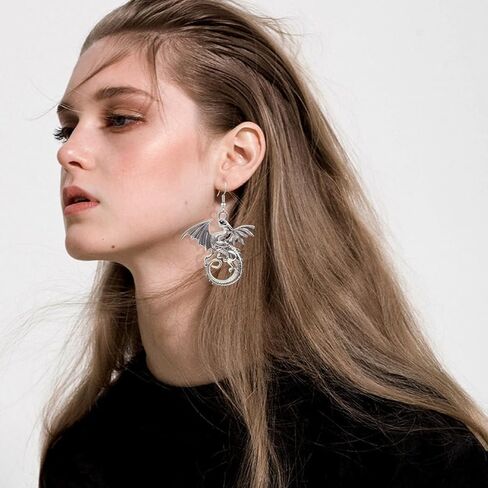 T-ztoss الذهب ديناصور الخيال بيان التنين الأقراط القوطية فريدة من نوعها الحيوان قطرة تتدلى الأقراط لعبة من عروش أقراط باطني القمر مجوهرات للنساء الفتيات in Kuwait