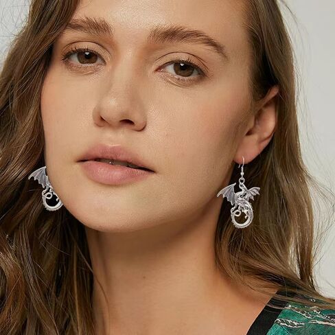 T-ztoss الذهب ديناصور الخيال بيان التنين الأقراط القوطية فريدة من نوعها الحيوان قطرة تتدلى الأقراط لعبة من عروش أقراط باطني القمر مجوهرات للنساء الفتيات in Kuwait