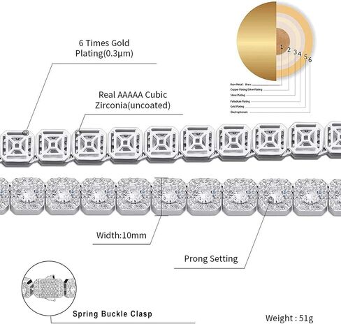 JINAO 10MM سوار التنس للرجال النساء 14K الذهب والفضة مطلي مثلج خارج مكعب زركونيا مختبر مقلد الماس تنس المعصم سلسلة أساور الهيب هوب مجوهرات in Saudi Arabia
