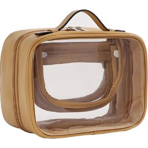 Veki Transparent Makeup bag Double Travel Cosmetic bags Case Waterproof Toiletries Bag Large Capacity Open Storage bag Organizer for Women and Girls (Small Pink) in Kuwait