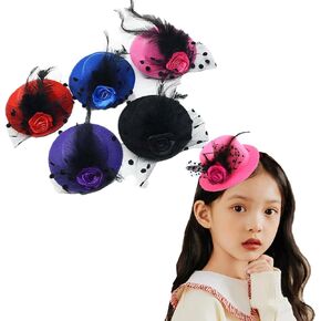 5 قطع من قبعات حفلات الشاي الصغيرة من ليكتيست للنساء رائعة للفتيات والنساء في 5 ألوان، تصميم بمشبك، مشابك قبعة صغيرة مع زهور شريطية للنساء والفتيات (4 بوصات) in Kuwait