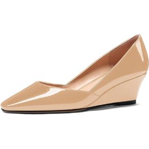 MODENCOCO Women's Patent Casual Slip On Square Toe Office Wedge Low Heel Pumps Shoes 2 Inch