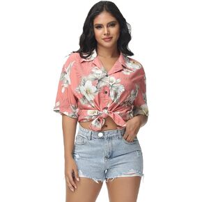 MCEDAR قمصان هاواي كبيرة الحجم للنساء الاستوائية كم قصير زر أسفل طباعة بلوزة ألوها شاطئ لوا ملابس علوية للحفلات in Kuwait