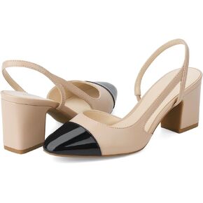 JENN ARDOR Closed Toe Chunky Heels Slingback Pumps Block Dress Shoes Women Comfort Classic Splicing Pointy Cap Toe Low Heels Sandals 2.5 inch for Wedding