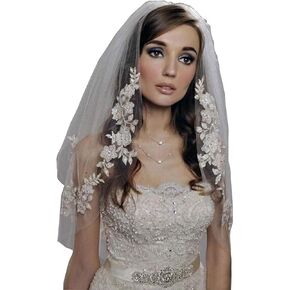 يوفيك طرحة زفاف للعروس من طبقتين من الدانتيل الابيض من التول اكسسوارات شعر قصيرة الخصر للنساء 52 انش, أبيض, One Size in Kuwait