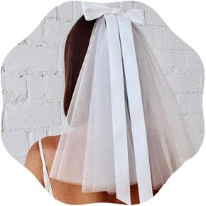 Cliory الأبيض الشعر القوس الحجاب الزفاف القصير الحجاب الزفاف القوس الحجاب بسيط الأبيض الحجاب الأبيض تول الحجاب للعروس والنساء للنساء والفتيات in Kuwait