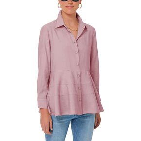 Cicy Bell Women's Button Down Shirts Collared V Neck Long Sleeve Peplum Tiered Blouse Tops in Kuwait