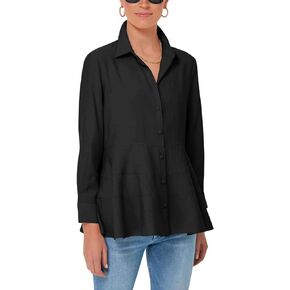 Cicy Bell Women's Button Down Shirts Collared V Neck Long Sleeve Peplum Tiered Blouse Tops