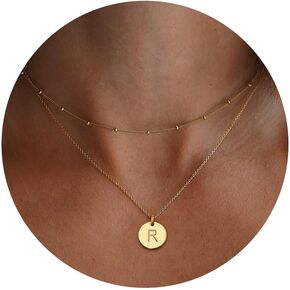 M MOOHAM Gold Necklaces for Women Trendy - Personalized Pendant Necklace, Dainty Satellite Chain | 16K Gold Plated Necklace Letter A-Z Necklaces for Women Trendy | Birthday Valentines Gifts for Her