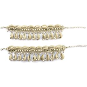 Natural Cowrie Shell Boho Anklets Pair for Women | Statement Barefoot Jewelry Gypsy Hippie Rave Goth Festival | Indian Anklet Payal | Brass Beads Silver Palted in Kuwait