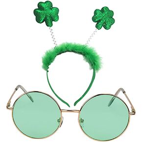 SunnyPro St Patricks Day Costume Accessories Shamrock Green Headband Green Sunglasses