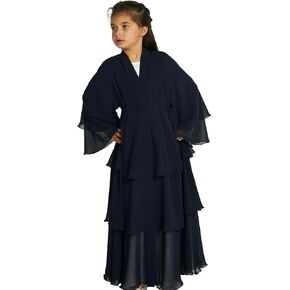 AWIBMK Kids Girls Abayas layered Chiffon Cardigan Dubai Kaftan Prayer Dress Muslim Islamic Robe Ramadan Kimono Outfit in Kuwait
