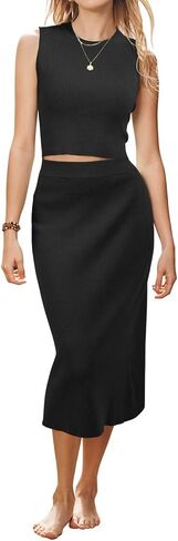 Arach&Cloz Womens Two Piece Sets 2024 Bodycon Dresses Summer Outfits Tank Top and Midi Skirt Suits Sweater in Kuwait