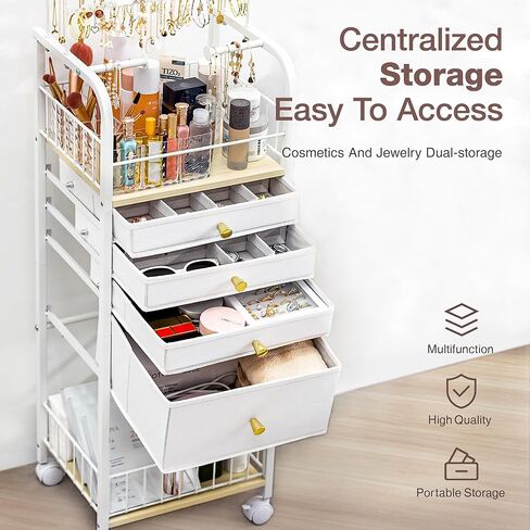 Lineware Large Jewelry Organizer Stand Jewelry Holder Organizer with 4 Jewelry Box Drawers Stand Up Jewelry Tower Makeup Organizer for Earring Necklace Bracelet Storage in Kuwait