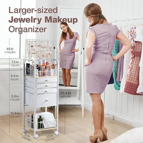 Lineware Large Jewelry Organizer Stand Jewelry Holder Organizer with 4 Jewelry Box Drawers Stand Up Jewelry Tower Makeup Organizer for Earring Necklace Bracelet Storage in Kuwait